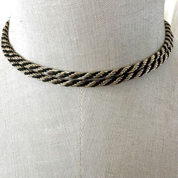 Trifari vintage goldtone  and black rope twisted necklace - Picture 1 of 7